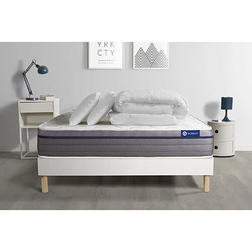 ACTISOM Pack prêt à dormir matelas Latex + Mémoire de forme ACTILATEX ZEN 180x200 cm + sommier KIT blanc + 2 oreillers + couette