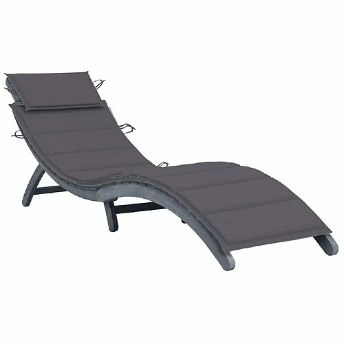 Maison Chic Chaise longue avec coussin | Bain de soleil Relax | Transat Gris Bois d'acacia solide -GKD91369