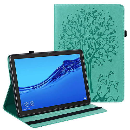 Etui en PU motif cerf et arbre avec support vert pour votre Huawei MediaPad M5 lite 10