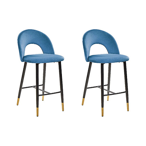 Beliani Tabouret de bar Set de 2 Velours Bleu FALTON