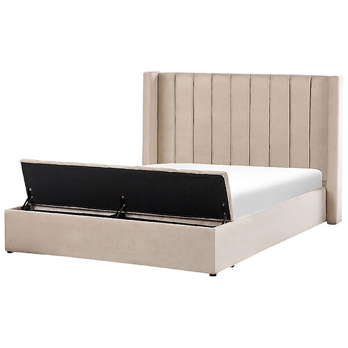 Beliani Lit double en velours beige avec banc coffre 160 x 200 cm NOYERS