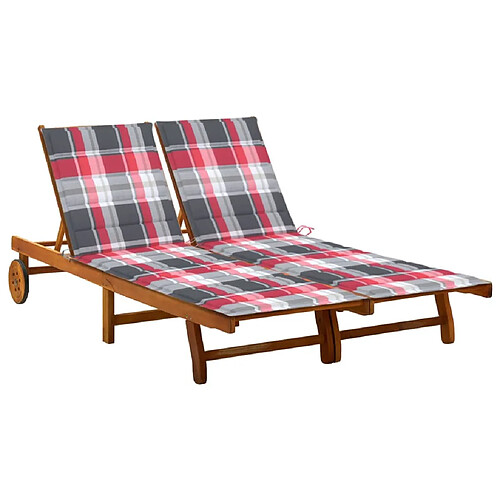 vidaXL Chaise longue de jardin 2 places avec coussins Acacia solide