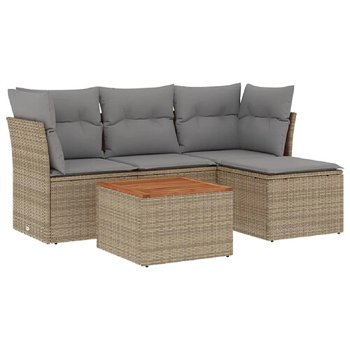 Maison Chic Ensemble à manger d'extérieur 5 pcs avec coussins,Salon de jardin,Mobilier de jardin mélange beige résine tressée -GKD407802