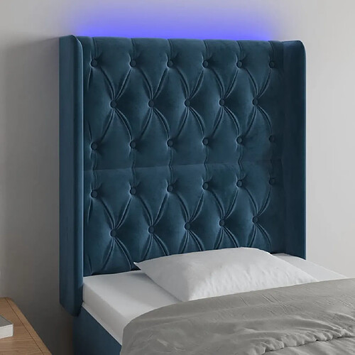 Maison Chic Tête de lit scandinave à LED,meuble de chambre Bleu foncé 83x16x118/128 cm Velours -MN78590