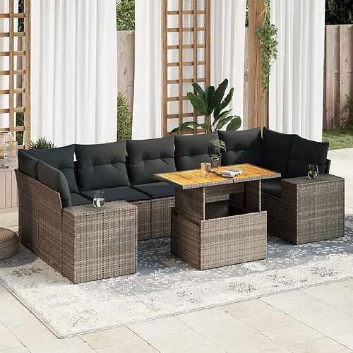 vidaXL Salon de jardin 8 pcs avec coussins gris résine tressée