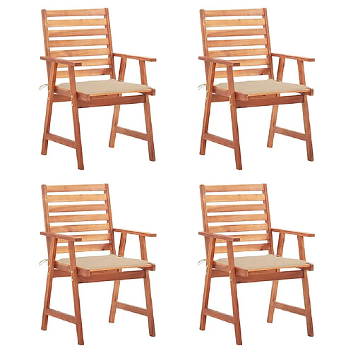 vidaXL Chaises à manger d'extérieur lot de 4 et coussins Acacia massif