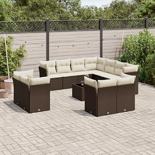 vidaXL Salon de jardin avec coussins 12 pcs marron résine tressée