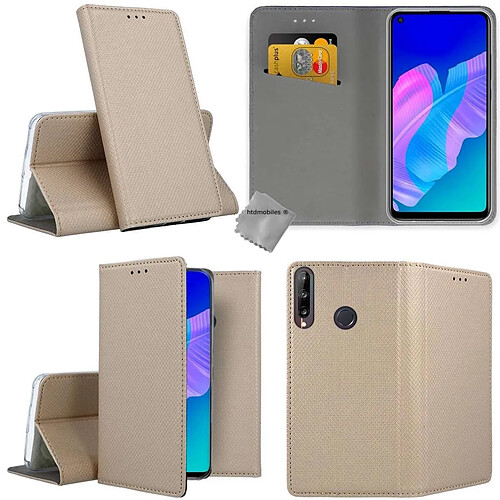 Htdmobiles Housse etui portefeuille avec coque intérieure en silicone pour Huawei P40 Lite E / Y7p + film ecran - OR MAGNET