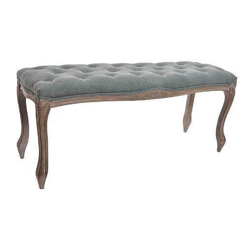 Pegane Banquette en polyester gris et bois de sapin naturel - longueur 112 x Profondeur 36 x hauteur 48 cm