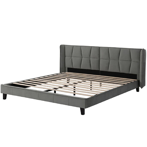 ComfortXL Lit En Tissu Gris En Velours Avec Sommier à Lattes Et Tête De Lit 160*200cm