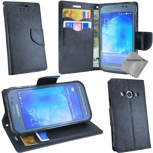 Htdmobiles Housse etui portefeuille pour Samsung G388 Galaxy Xcover 3 + verre trempe - NOIR / NOIR