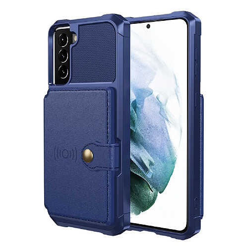 Coque en TPU + PU antichoc avec béquille et porte-cartes bleu pour votre Samsung Galaxy S22 5G