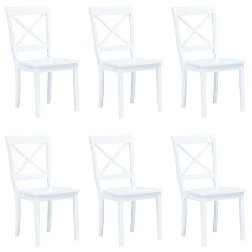 vidaXL Chaises à manger lot de 6 blanc bois d'hévéa massif