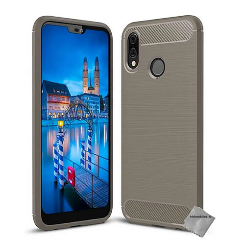 Htdmobiles Coque silicone gel carbone pour Huawei P20 Lite + verre trempe - GRIS