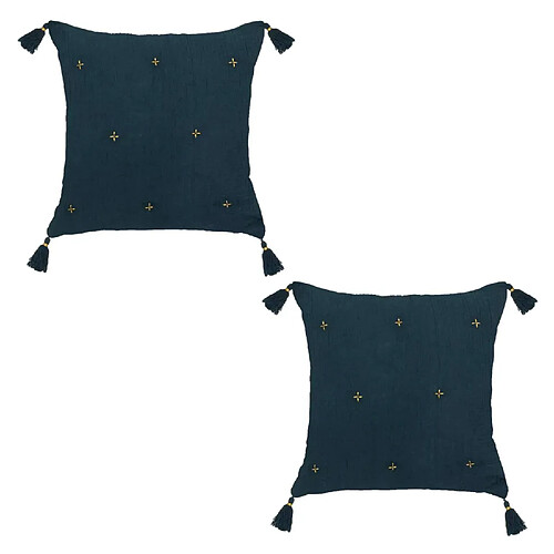 Atmosphera, Createur D'Interieur Lot de 2 coussins de chaise brodés rectangulaires Starke - 40 x 40 cm - Bleu nuit