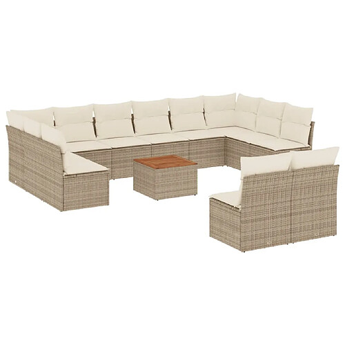 Maison Chic Salon de jardin avec coussins 13 pcs, Ensemble Tables et chaises de jardin, beige résine tressée -GKD829661