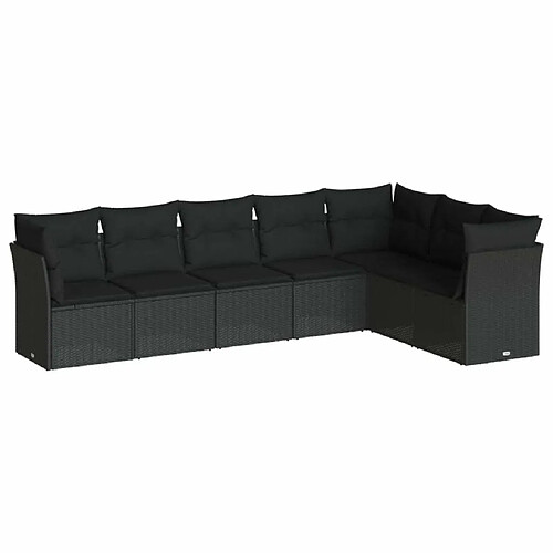 Maison Chic Salon de jardin 7 pcs avec coussins | Ensemble de Table et chaises | Mobilier d'Extérieur noir résine tressée -GKD52567