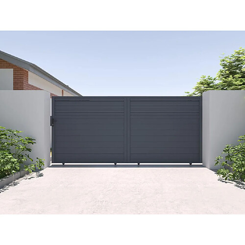 Vente-Unique Portail électrique coulissant aluminium persienné L416 x H180 cm anthracite - VIAZO