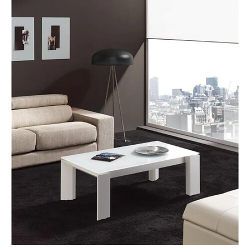 Inside 75 Table basse relevable ECO 115 x 65 x 40 cm pieds blancs plateau verre