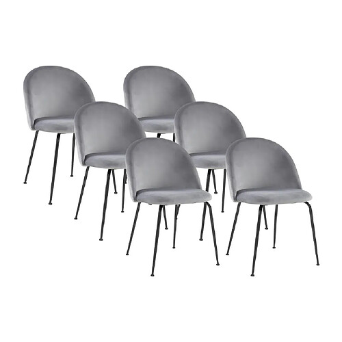 Vente-Unique Lot de 6 chaises en velours et acier inoxydable noir - Gris - MELBOURNE