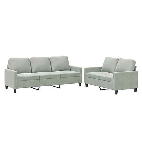 Maison Chic Ensemble de canapés 2 pcs avec coussins, Canapé droit Sofa pour Salon Gris clair Velours -GKD950649