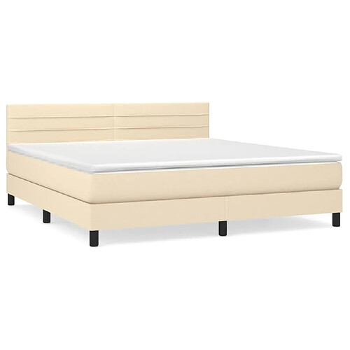 Maison Chic Lit adulte- Lit + matelas,Sommier à lattes de lit avec matelas Crème 180x200 cm Tissu -GKD69512