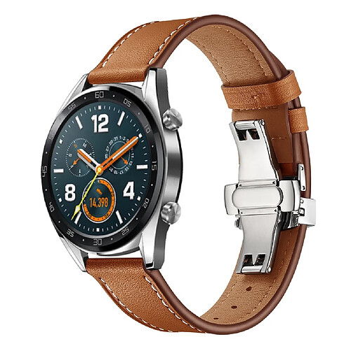 Bracelet en cuir véritable haute qualité brun argent pour votre Huawei Watch GT/Watch 2/Watch Magic