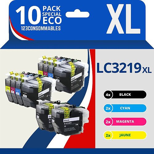 123CONSOMMABLES - LC3219XL Cartouches encre compatible avec Brother LC3219XL LC3219 LC3217 pour Brother MFC-J5330DW, J5730DW, J6930DW, J5930DW, J6530DW, J6935DW (4 Noir / 2 Cyan / 2 Magenta / 2 Jaune)