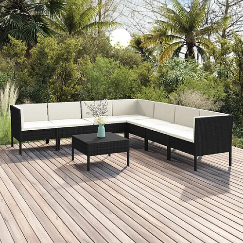 vidaXL Salon de jardin 8 pcs avec coussins résine tressée noir