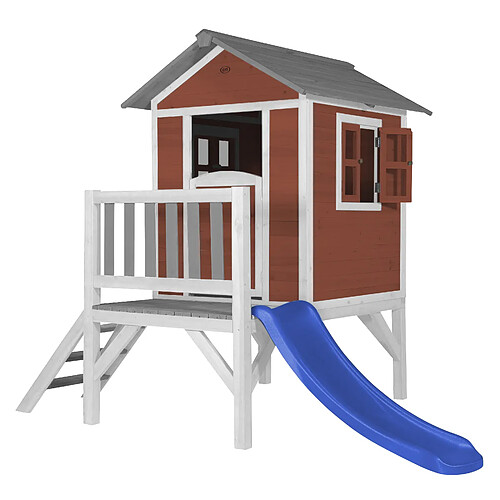 AXI Maison Enfant Beach Lodge XL en Rouge avec Toboggan Bleu | Maison de Jeux en Bois FFC pour Les Enfants | Maisonnette / Cabane en Bois