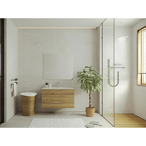 Vente-Unique Meuble de salle de bain suspendu avec simple vasque - Coloris naturel clair - 80 cm - KAYLA