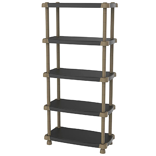 Pegane Etagère de rangement 5 niveaux intérieur/extérieur coloris noir/taupe - Longueur 88 x Profondeur 43 x Hauteur 184 cm