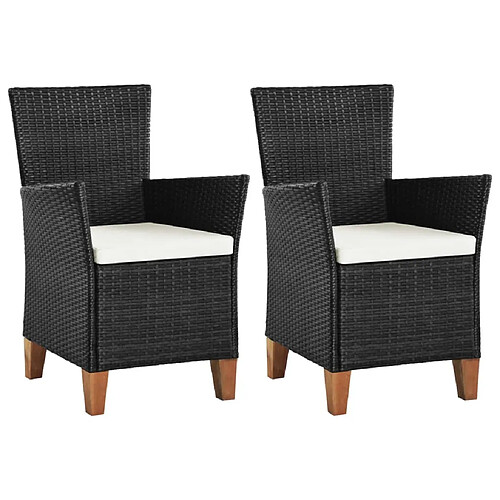 Maison Chic Lot de 2 Chaises de jardin et coussins | chaises Relax d'extérieur Résine tressée Noir -GKD19343