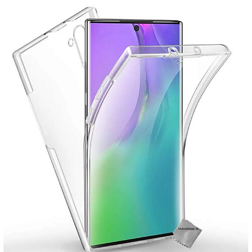 Htdmobiles Coque silicone gel fine 360 integrale (avant et arriere) pour Samsung Galaxy Note 10 + verre trempe - TRANSPARENT