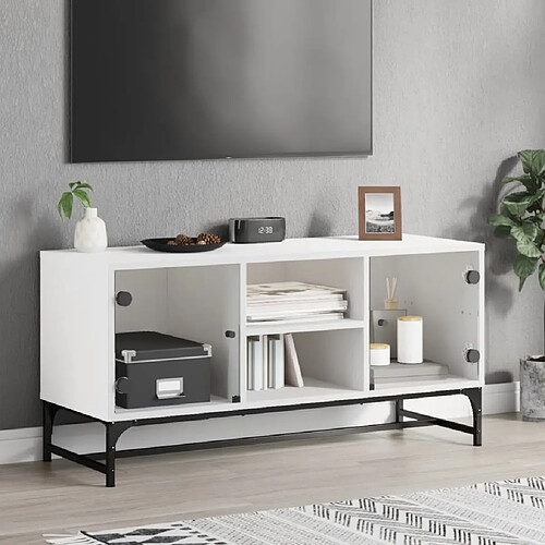 vidaXL Meuble TV avec portes en verre blanc 102x37x50 cm