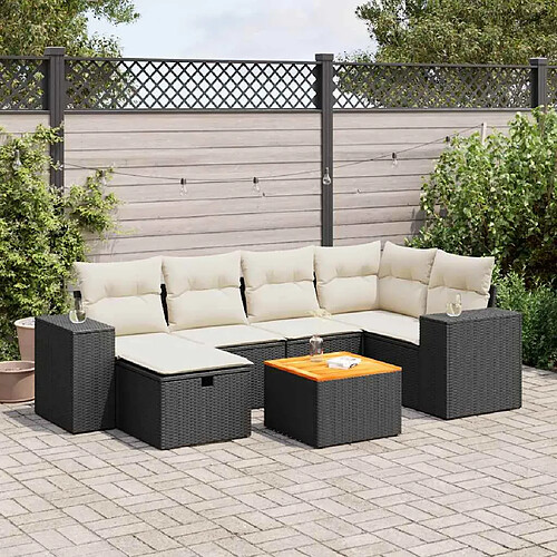 vidaXL Salon de jardin 7 pcs avec coussins noir résine tressée