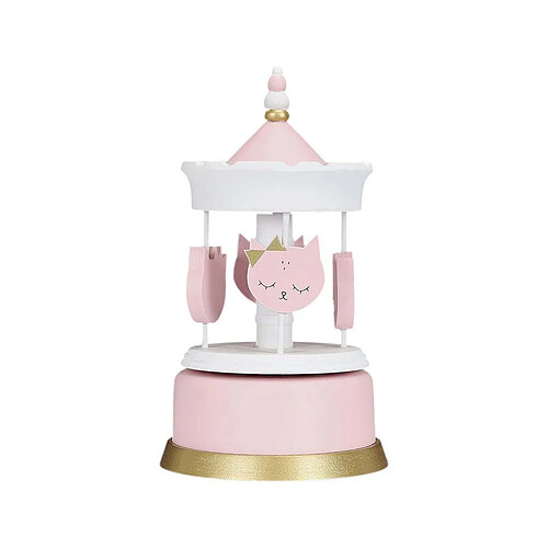 The Home Deco Kids Carroussel musical en bois pour enfant rose - chats.