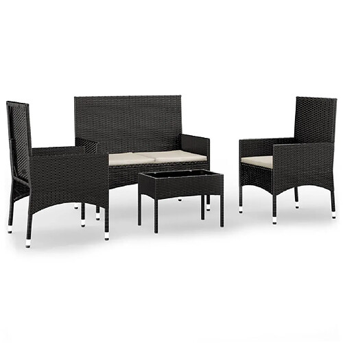 Maison Chic Salon de jardin 4 pcs + coussins - Mobilier/Meubles de jardin - Table et chaises d'extérieur Noir Résine tressée -MN73350