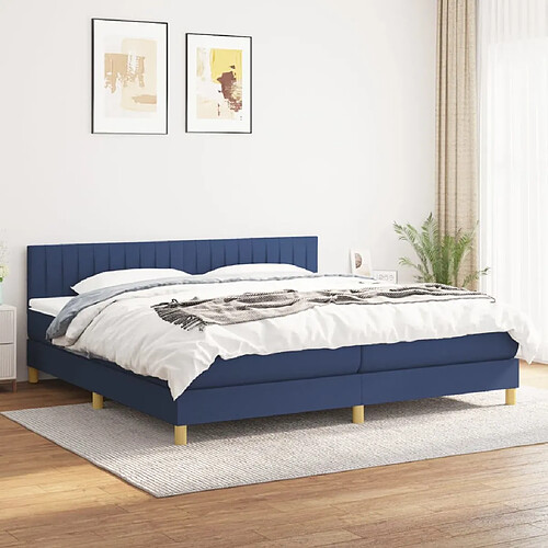 vidaXL Sommier à lattes de lit avec matelas Bleu 200x200 cm Tissu