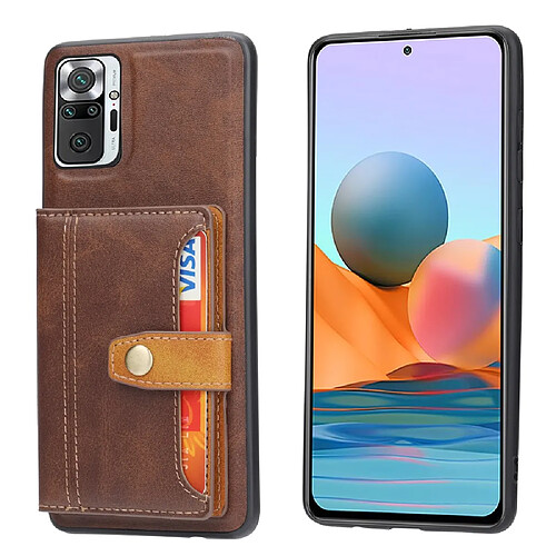 Coque en TPU + PU avec béquille et porte-carte marron pour votre Xiaomi Redmi Note 10 Pro/Redmi Note 10 Pro Max