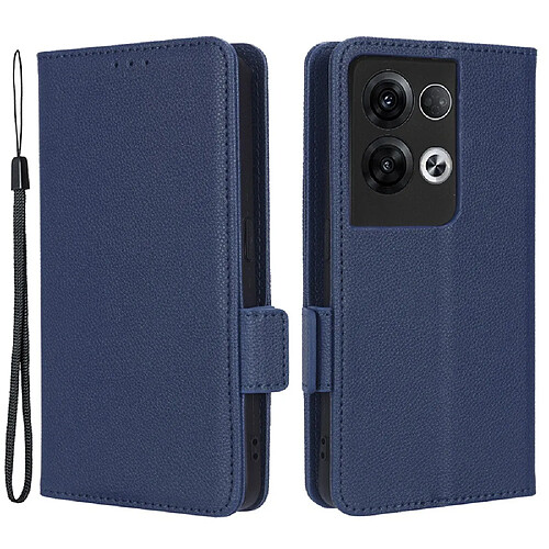 Etui en PU texture litchi, fermoir magnétique avec support et sangle pour Oppo Reno8 Pro + 5G/Reno8 Pro 5G (Global Version) - bleu foncé