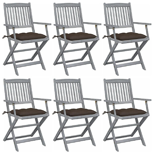 vidaXL Chaises pliables d'extérieur lot de 6 et coussins Bois d'acacia