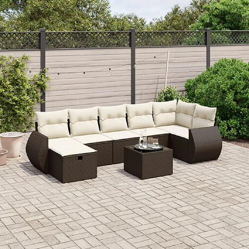 vidaXL Salon de jardin 8 pcs avec coussins marron résine tressée