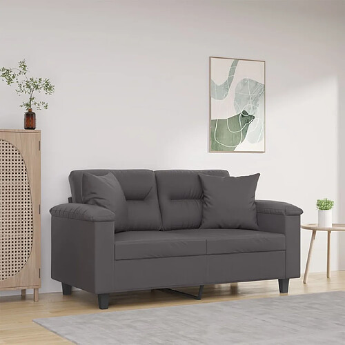 vidaXL Canapé 2 places avec oreillers gris 120 cm similicuir