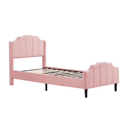 ComfortXL Lit En Velours Rose Rembourré 90x200 Cm Avec Tête De Lit, Pied De Lit Et Sommier À Lattes