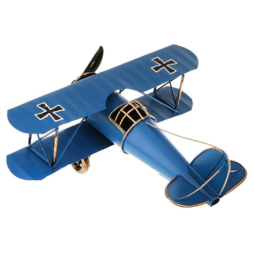 rétro avion métallique modèle biplan avion militaire décor à la maison jouet bleu