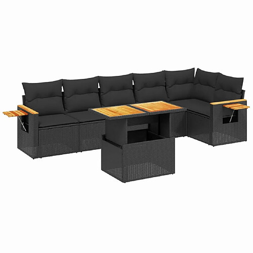 Maison Chic Ensemble Tables et chaises d'extérieur 7pcs avec coussins,Salon de jardin noir résine tressée -GKD126220