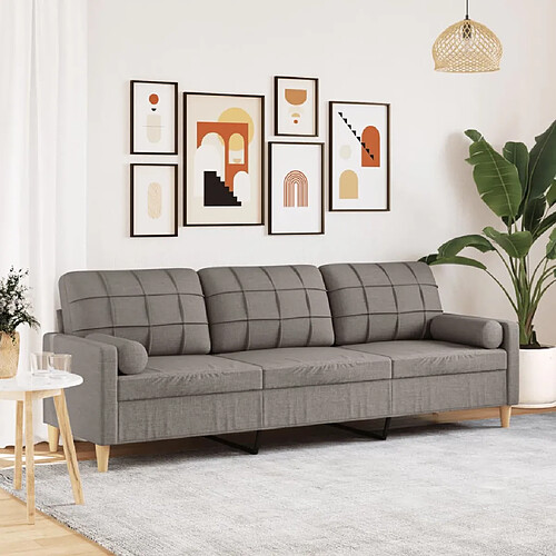 vidaXL Canapé 3 places avec oreillers décoratifs taupe 210 cm tissu