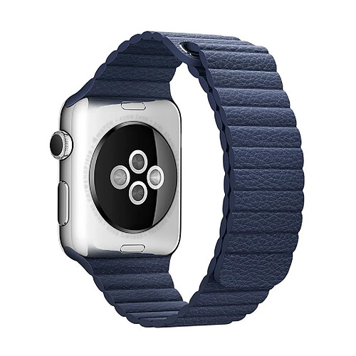 Wewoo Bracelet bleu foncé pour Apple Watch 42mm boucle fermeture magnétique fermoir PU cuir