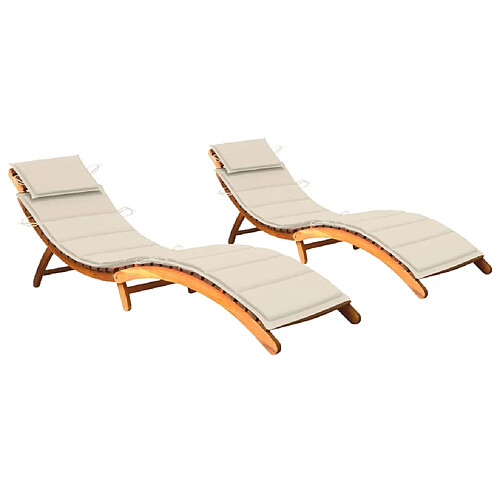 vidaXL Chaises longues lot de 2 avec coussins Bois d'acacia solide